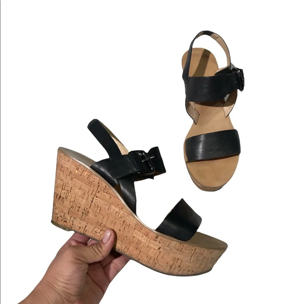 Marc Fisher Foralie Leather Black Wedge Size 9